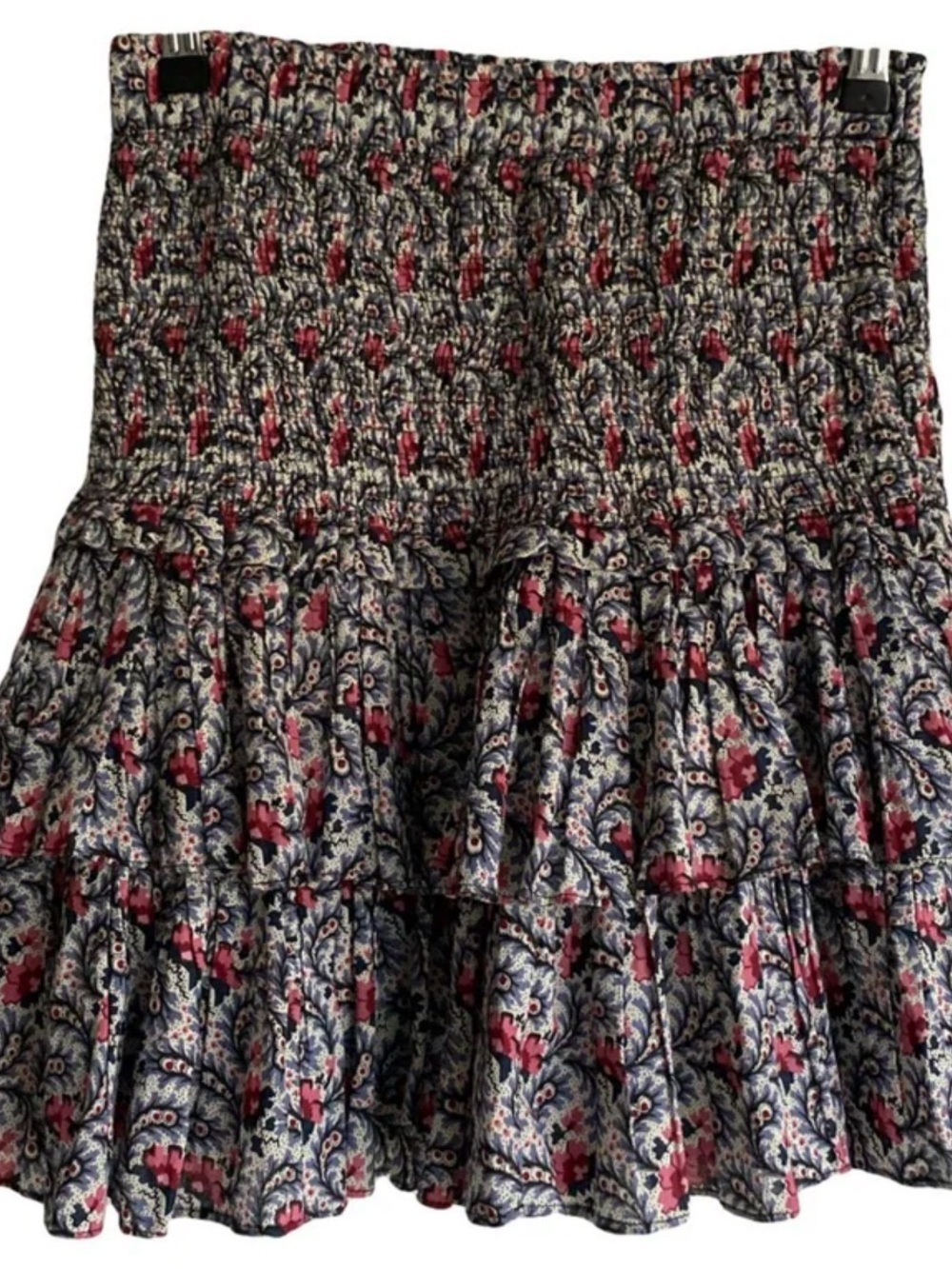 Isabel Marant Navy and Burgundy Smocked Tiered Mini Skirt
